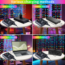 3 EN 1 Rideau lumineux solaire d'extérieur 3 x 3 m, guirlande lumineuse à 300 LED, 8 modes, rideau lumineux solaire étanche IP65