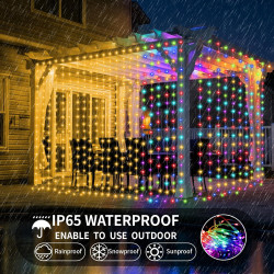 3 EN 1 Rideau lumineux solaire d'extérieur 3 x 3 m, guirlande lumineuse à 300 LED, 8 modes, rideau lumineux solaire étanche IP65