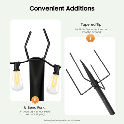 Lot de 4 barres lumineuses de 3 m - Poles lumineux d'extérieur avec fourchette - Mâts lumineux suspendus en métal pour éclairage