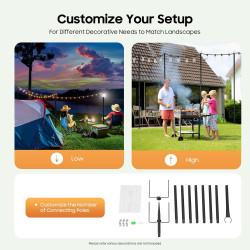 Lot de 4 barres lumineuses de 3 m - Poles lumineux d'extérieur avec fourchette - Mâts lumineux suspendus en métal pour éclairage