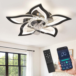 Zmishibo lustre ventilateur de plafond, plafonnier ventilateur silencieux floral 69cm, moteur cc inversible 6 vitesses, led dimm