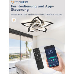 Zmishibo lustre ventilateur de plafond, plafonnier ventilateur silencieux floral 69cm, moteur cc inversible 6 vitesses, led dimm