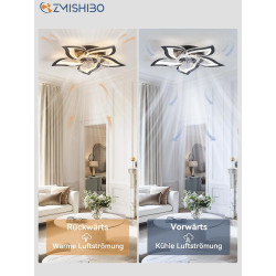 Zmishibo lustre ventilateur de plafond, plafonnier ventilateur silencieux floral 69cm, moteur cc inversible 6 vitesses, led dimm
