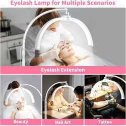 CGBE Lampe Extension de Cils Demi-lune: Pliable LED Lampadaire Cils avec Support de Téléphone - 360° Rotative Tête - Luminosité 