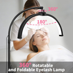 CGBE Lampe Extension de Cils Demi-lune: Pliable LED Lampadaire Cils avec Support de Téléphone - 360° Rotative Tête - Luminosité 