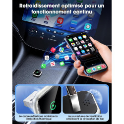 Boîtier CarPlay sans Fil pour GPS Portable pour Voiture – pour écran monté sur Tableau de Bord, convertit CarPlay Filaire en san