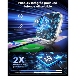 Boîtier CarPlay sans Fil pour GPS Portable pour Voiture – pour écran monté sur Tableau de Bord, convertit CarPlay Filaire en san