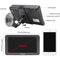 Gps voiture avec écran tactile 7" – bleutooth, cartes europe, mises à jour gratuites, alertes radar, assistance vocale, adapté c