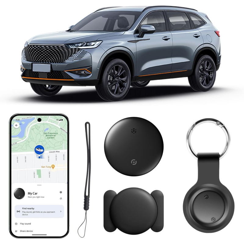 Traceur GPS Voiture, Caché Traceur Voi-ture Magnétique, Compatible avec Android (Google Find My), Traceur GPS sans Abonnement sa