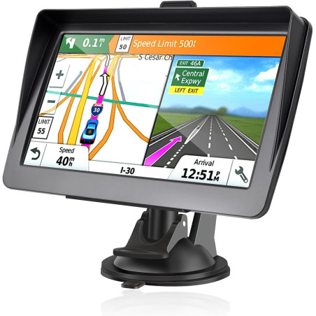 GPS Navigation Voiture 7 Pouces 2025 – Cartes Europe, Mises à Jour Gratuites, Alerte Vitesse & Poi, Guidage Vocal pour Camping-C
