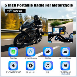 Écran gps carplay pour moto, écran carplay android auto sans fil, moto android auto portable 5 pouces tactile étanche avec tf bl