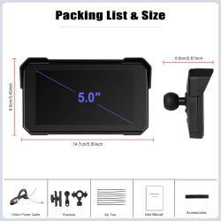 Écran gps carplay pour moto, écran carplay android auto sans fil, moto android auto portable 5 pouces tactile étanche avec tf bl