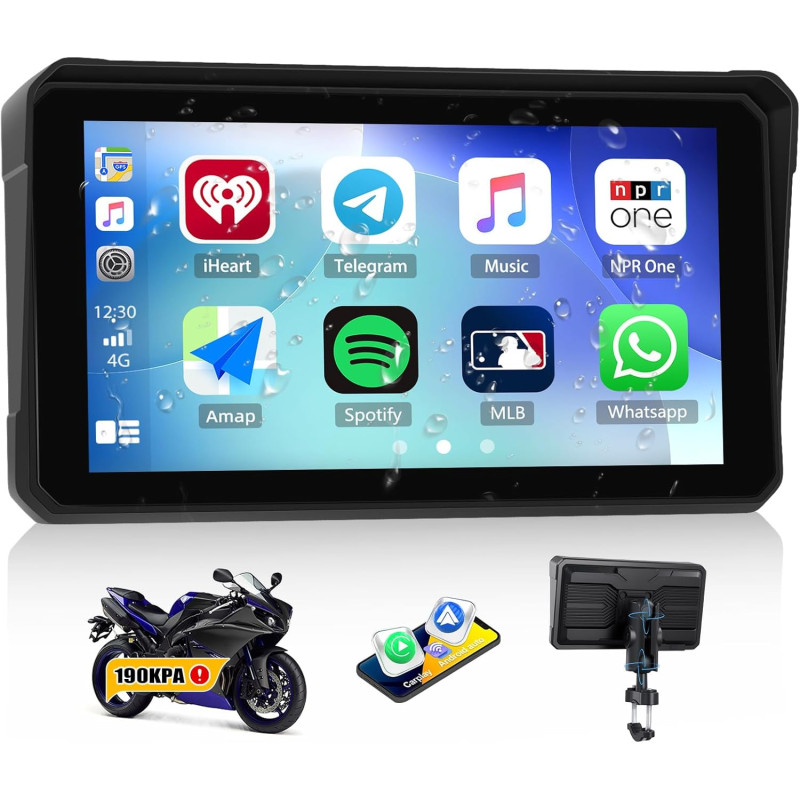 Gps carplay écran pour moto avec tpms système, carplay sans fil android auto, appareil de navigation pour moto étanche ip68 6 po