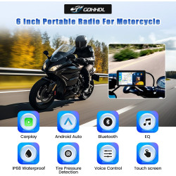 Gps carplay écran pour moto avec tpms système, carplay sans fil android auto, appareil de navigation pour moto étanche ip68 6 po