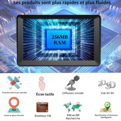 Navigateur GPS, écran tactile 7 pouces Navigation GPS pour voiture, camion, camping-car, avec informations trafic, carte de l'Eu