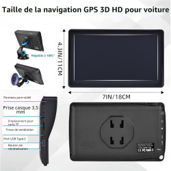 Navigateur GPS, écran tactile 7 pouces Navigation GPS pour voiture, camion, camping-car, avec informations trafic, carte de l'Eu