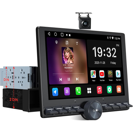 Atotozone 10,1" flexview autoradio android adaptatif pour 1 din et 2 din, écran flottant chatgpt ai radio, wi‑fi/usb/bleutooth, 
