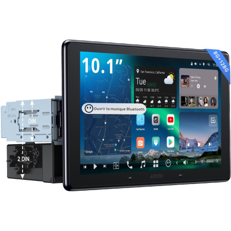 Atotozone x10 autoradio android 10" qled, écran flottant 1 din & 2 din, agent ia & vision ia, liveview à distance, alerte oren h