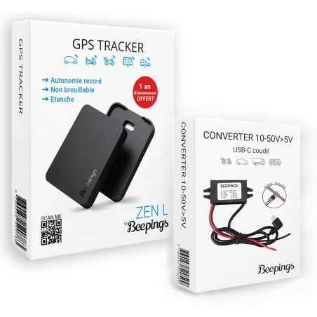 Tracker GPS ZEN L + Convertisseur - Non Brouillable - 1 An Abonnement Offert - Autonomie Illimitée - Géolocalisation Europe - Vo
