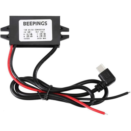 Convertisseur 10V à 50V vers USB-C 5V - Compatible Trackers GPS Beepings - Adapté aux Voitures, Motos, Scooter, Camping-Car, Cam