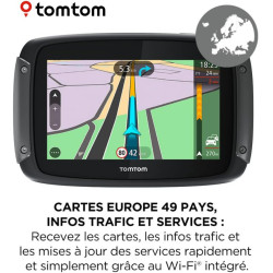 TomTom GPS Moto RIDER 500 - 4, 3 pouces, Cartographie Europe, TomTom Traffic, Alertes des zones de Danger, Appel Mains-Libres