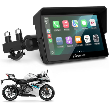 Carpuride w502 écran moto 5" gps avec carplay sans fil & android auto - écran tactile ips étanche ip67, double bleutooth, naviga