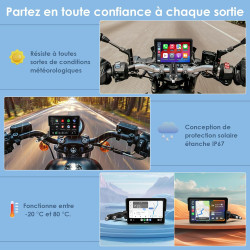 Carpuride w502 écran moto 5" gps avec carplay sans fil & android auto - écran tactile ips étanche ip67, double bleutooth, naviga