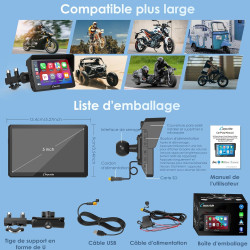 Carpuride w502 écran moto 5" gps avec carplay sans fil & android auto - écran tactile ips étanche ip67, double bleutooth, naviga