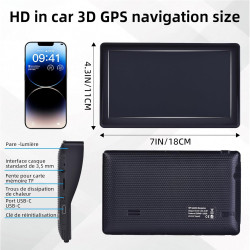 GPS Voiture, Carte de l'europe 2025, 7 Pouces/18CM, Navigation Hors Ligne, Mises à Jour Gratuites, Voix Réelles, Alerte Vitesse 