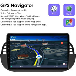 hizpo 9 pouces écran tactile Autoradio compatible avec Fiat 500 2007-2014 avec Carplay/Android Auto 4-core UPC 2+32GB DAB Adapta