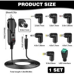 Chargeur Auto 12V 2A avec 8 Embouts Interchangeables Alimentation DC Allume Cigare 24W pour DVD GPS Caméra Tablette Haut-Parleur
