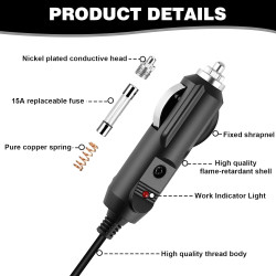 Chargeur Auto 12V 2A avec 8 Embouts Interchangeables Alimentation DC Allume Cigare 24W pour DVD GPS Caméra Tablette Haut-Parleur