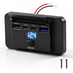 Thlevel Chargeur de Voiture pour téléphone Charge Rapide 12V Prise USB C Double 36W PD3.0 et Double 18W QC3.0 Étanche avec Voltm