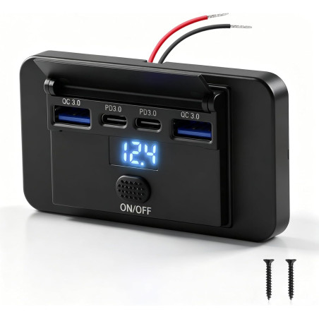 Thlevel Chargeur de Voiture pour téléphone Charge Rapide 12V Prise USB C Double 36W PD3.0 et Double 18W QC3.0 Étanche avec Voltm