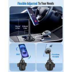 Support de téléphone pour voiture compatible avec MagSafe, rotation à 360° et bras extensible rapide, support de téléphone pour 