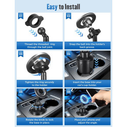 Support de téléphone pour voiture compatible avec MagSafe, rotation à 360° et bras extensible rapide, support de téléphone pour 