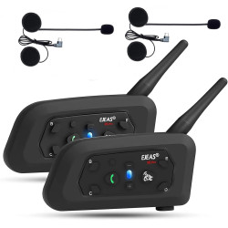Ejeas v6 pro + casque de moto bleutooth 5.1, version améliorée v6 pro, équipé d'une interface de type c (lot de 2)