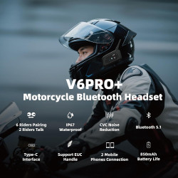 Ejeas v6 pro + casque de moto bleutooth 5.1, version améliorée v6 pro, équipé d'une interface de type c (lot de 2)