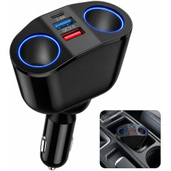 Double Allume Cigare USB C Prise Allume-Cigare Voiture avec 2 Ports USB, Prise USB C et Affichage LED, Chargeur USB Universel po