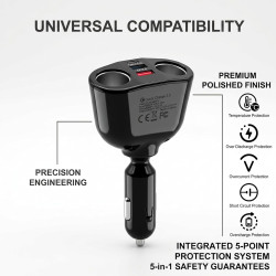 Double Allume Cigare USB C Prise Allume-Cigare Voiture avec 2 Ports USB, Prise USB C et Affichage LED, Chargeur USB Universel po