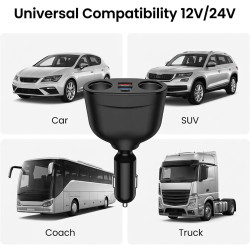 Double Allume Cigare USB C Prise Allume-Cigare Voiture avec 2 Ports USB, Prise USB C et Affichage LED, Chargeur USB Universel po