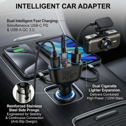 Double Allume Cigare USB C Prise Allume-Cigare Voiture avec 2 Ports USB, Prise USB C et Affichage LED, Chargeur USB Universel po
