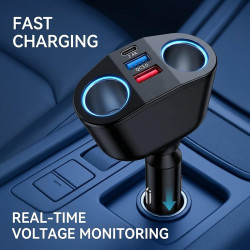Double Allume Cigare USB C Prise Allume-Cigare Voiture avec 2 Ports USB, Prise USB C et Affichage LED, Chargeur USB Universel po