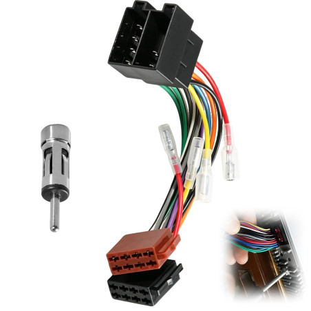 Adaptateur Autoradio ISO 16 Broches, Faisceau de Câblage Stéréo avec Connecteur Antenne DIN, Câble Adaptateur Voiture Universel 