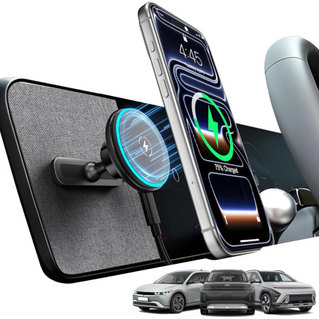 CloudValley 15W Support téléphone Voiture magnetique pour Hyundai Ioniq 5 (2022–2025) / 5 N & Sonata Kona (2024–2025) & Ioniq 9,