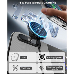 CloudValley 15W Support téléphone Voiture magnetique pour Hyundai Ioniq 5 (2022–2025) / 5 N & Sonata Kona (2024–2025) & Ioniq 9,