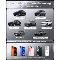 CloudValley 15W Support téléphone Voiture magnetique pour Hyundai Ioniq 5 (2022–2025) / 5 N & Sonata Kona (2024–2025) & Ioniq 9,