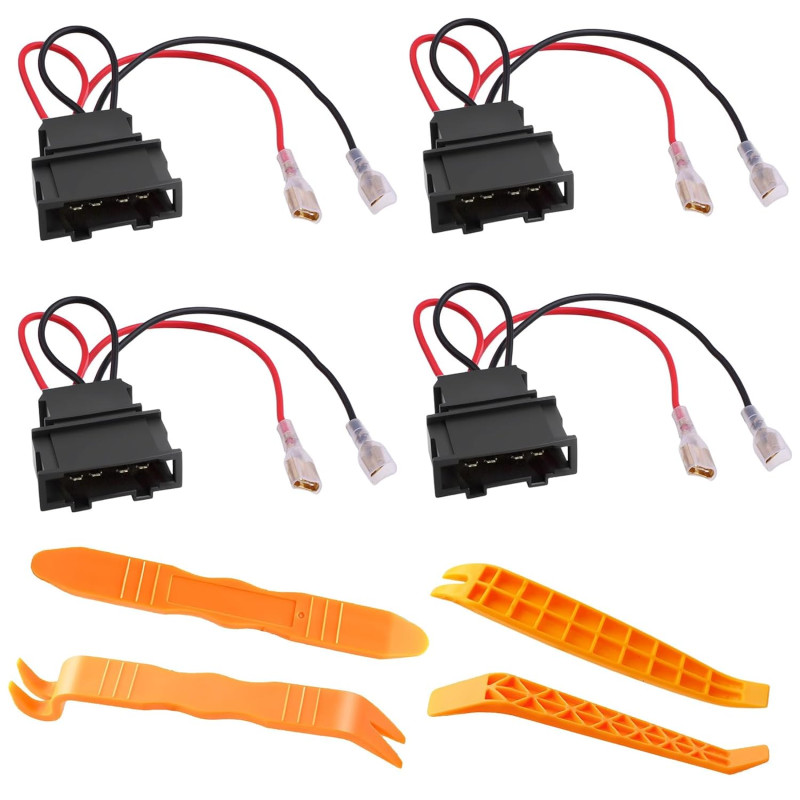 Lot de 4 Adaptateur Haut-Parleur Voiture 4 Broches avec 4 Outils de Démontage Compatible avec VW Golf 4 5 6 7 8, Passat, Polo, T