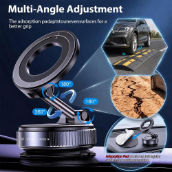Support Telephone Voiture Magnetique Ventouse Support Téléphone Voiture Magnétique avec Rotation 360° et Bras Pliable, Accroche 