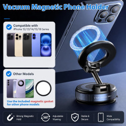 Support Telephone Voiture Magnetique Ventouse Support Téléphone Voiture Magnétique avec Rotation 360° et Bras Pliable, Accroche 